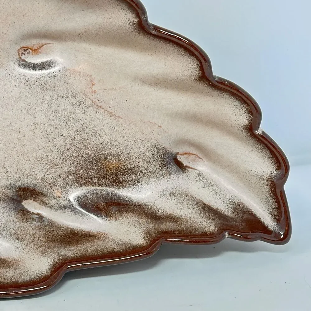 Vintage Frankoma Pottery 226 Leaf Dish Plainsman Brown Ceramic Bowl Tray MCM
